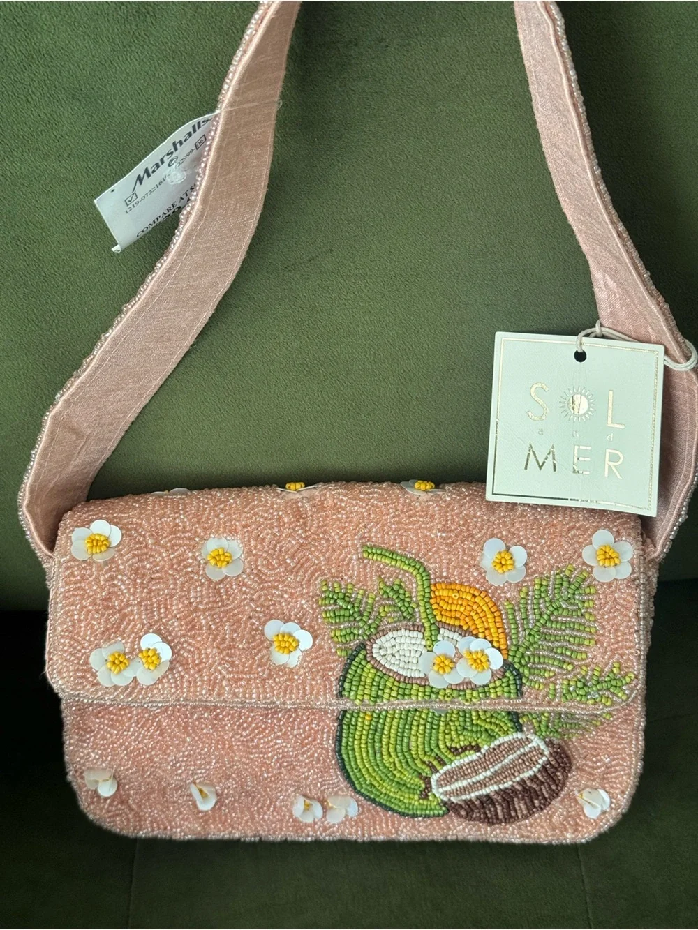 Beaded Pink Floral Shoulder Bag NWT Sol and Mer